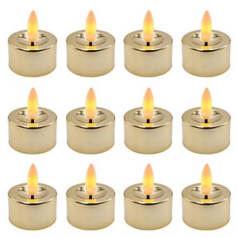 Battery Operated 3-D Wick Flame Gold Finish Tea Light 12 pc Set