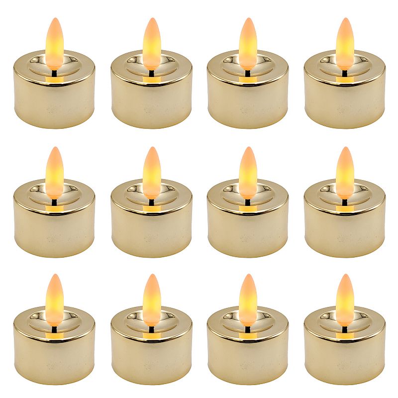 Battery Operated 3-D Wick Flame Gold Finish Tea Light 12-piece Set