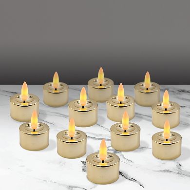 Battery Operated 3-D Wick Flame Gold Finish Tea Light 12-piece Set