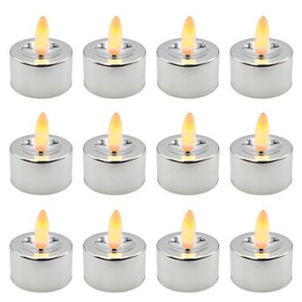 Battery Operated 3-D Wick Flame Silver Finish Tea Light 12 pc Set