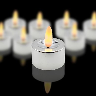 Battery Operated 3-D Wick Flame Silver Finish Tea Light 12-piece Set