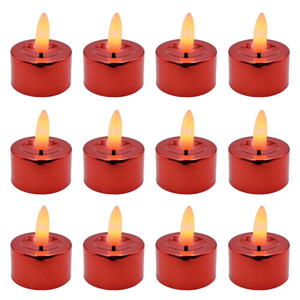 Battery Operated 3-D Wick Flame Red Tea Light 12-piece Set