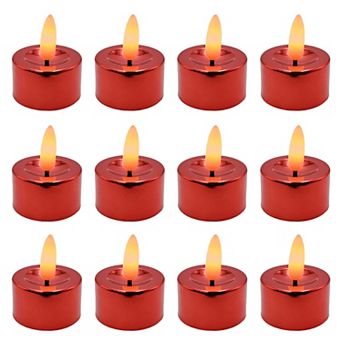 Battery Operated 3-D Wick Flame Red Tea Light 12 pc Set