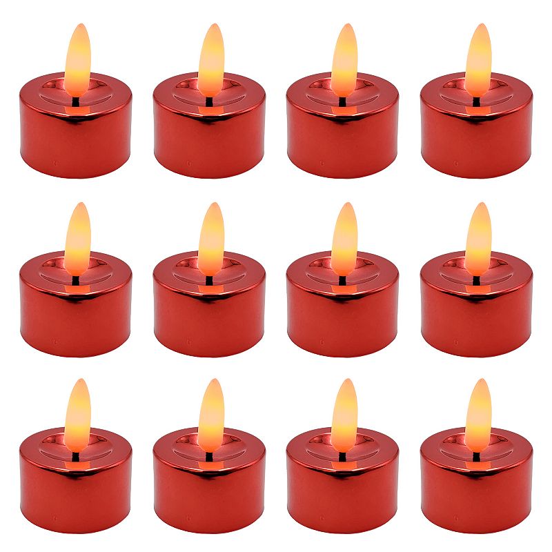 Battery Operated 3-D Wick Flame Red Tea Light 12-piece Set