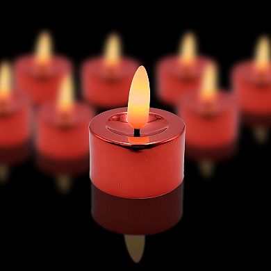 Battery Operated 3-D Wick Flame Red Tea Light 12-piece Set