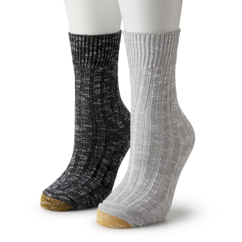 Womens GOLDTOE Chunky Cable Crew Sock 2-Pack, Size: 9-11, Gray And Black
