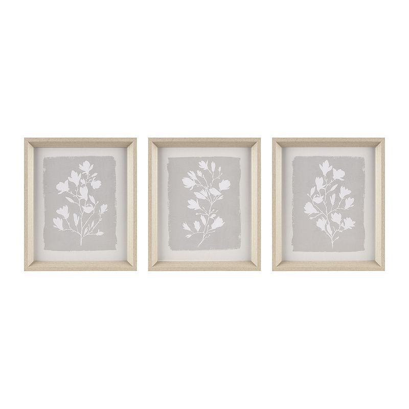 3pc Fair Florets Framed Glass Wall Art Set Beige - Madison Park: Modern Botanical Decor, MDF & Polyethylene