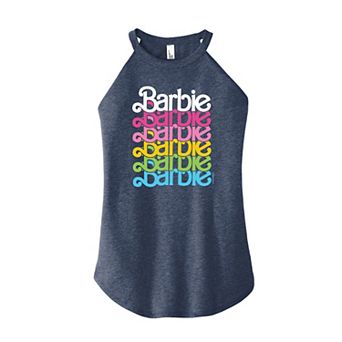 Junior's Barbie Colorful "Barbie" Logo High Neck Graphic Tank Top