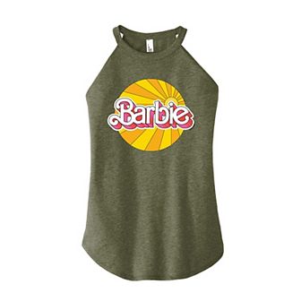 Junior's Barbie Sunburst Logo High Neck Graphic Tank Top