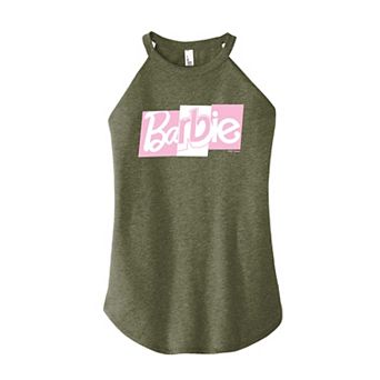 Junior's Barbie Pink Logo High Neck Graphic Tank Top