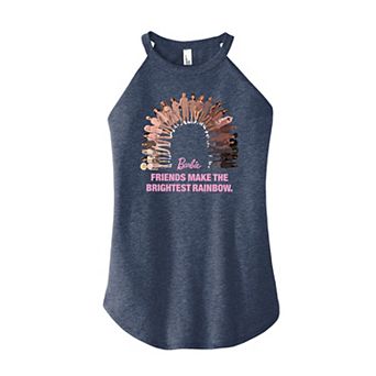 Junior's Barbie "Friends Make The Brightest Rainbow" High Neck Graphic Tank Top