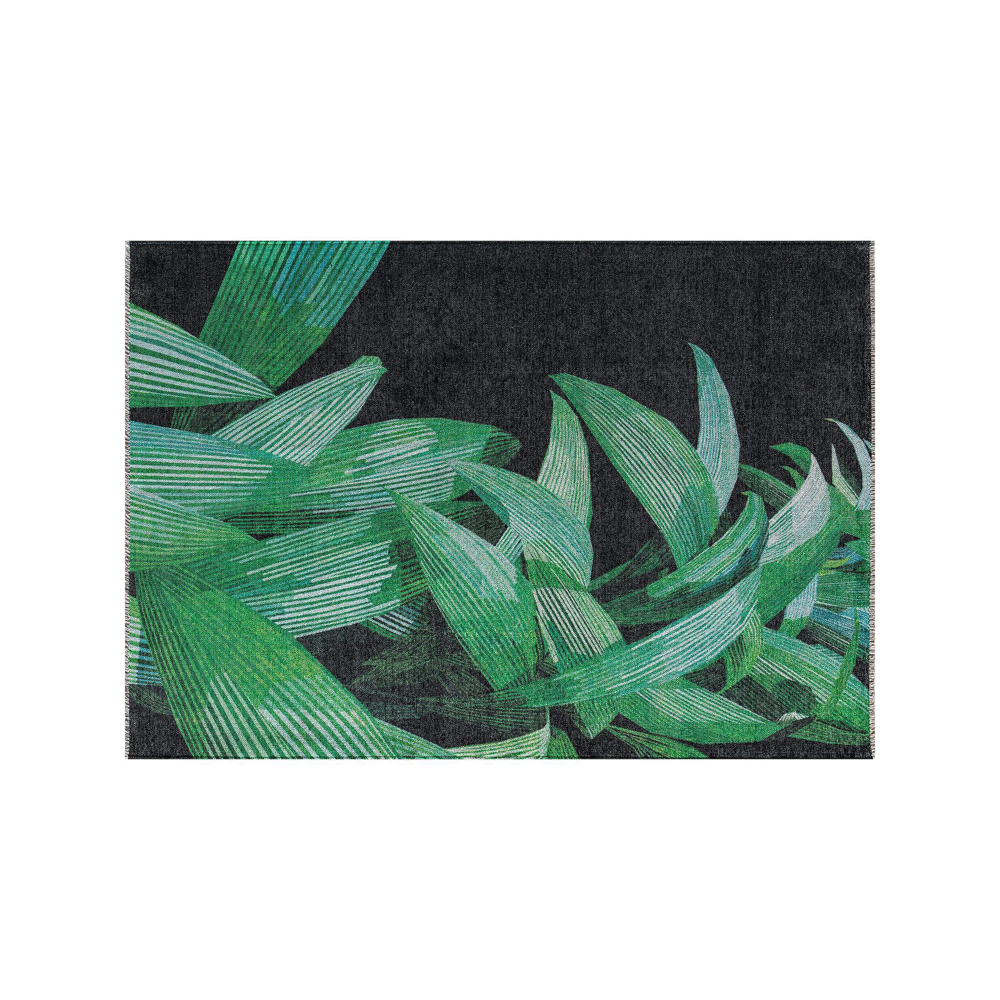 Elizabeth Sutton Soho Modern Floral Palm Area Rug, Black Palm