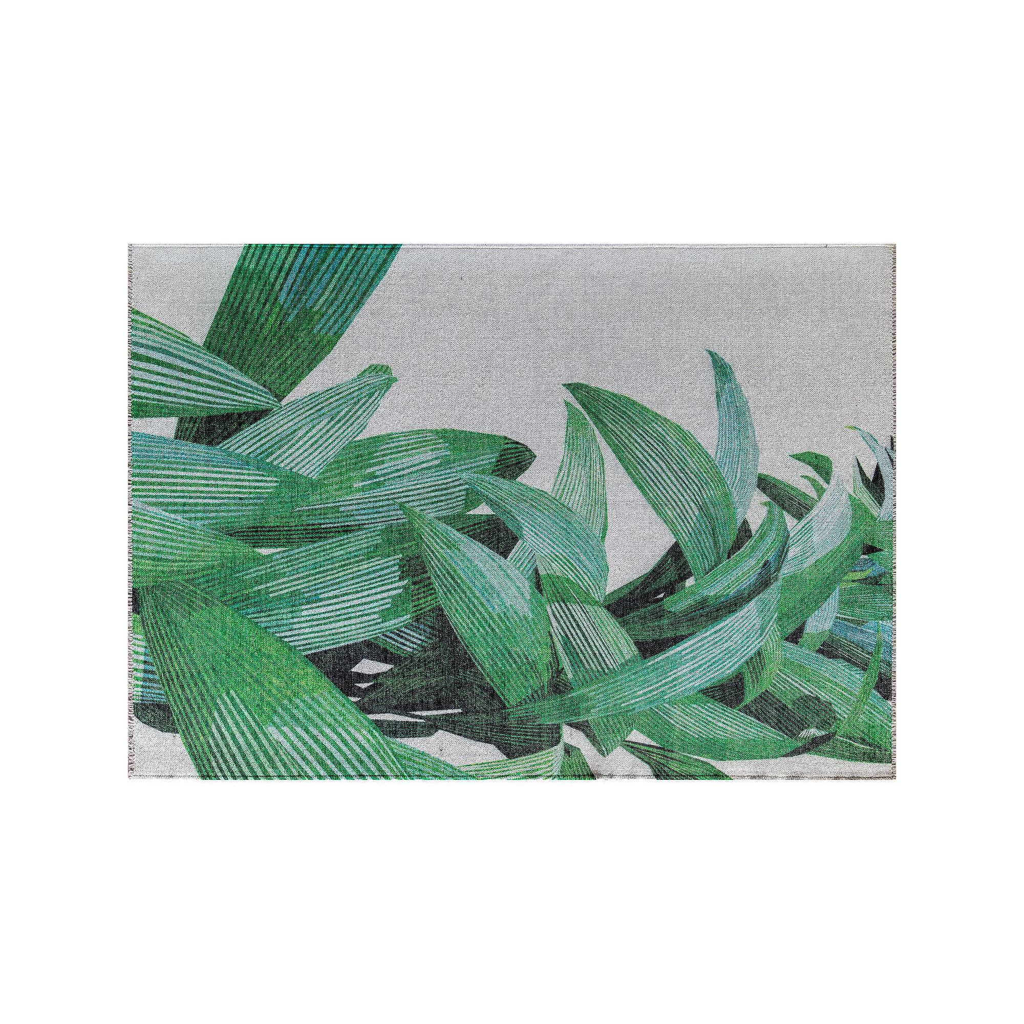 Elizabeth Sutton Soho Modern Floral Palm Area Rug, White Palm