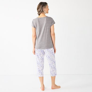 Women's Croft & Barrow® Short Sleeve Pajama Top & Capri Pajama Pants Sleep Set