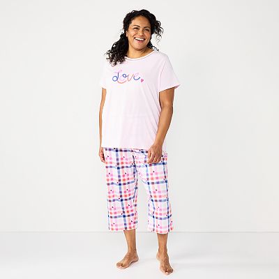 Plus Size Croft Barrow Short Sleeve Pajama Top Capri Pajama Pants Sleep Set