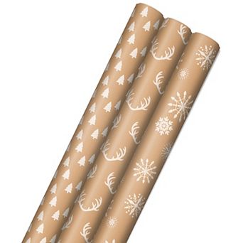 Hallmark Recyclable Kraft Wrapping Paper with Cut Lines 3-Rolls