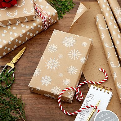Hallmark Recyclable Kraft Wrapping Paper with Cut Lines 3-Rolls