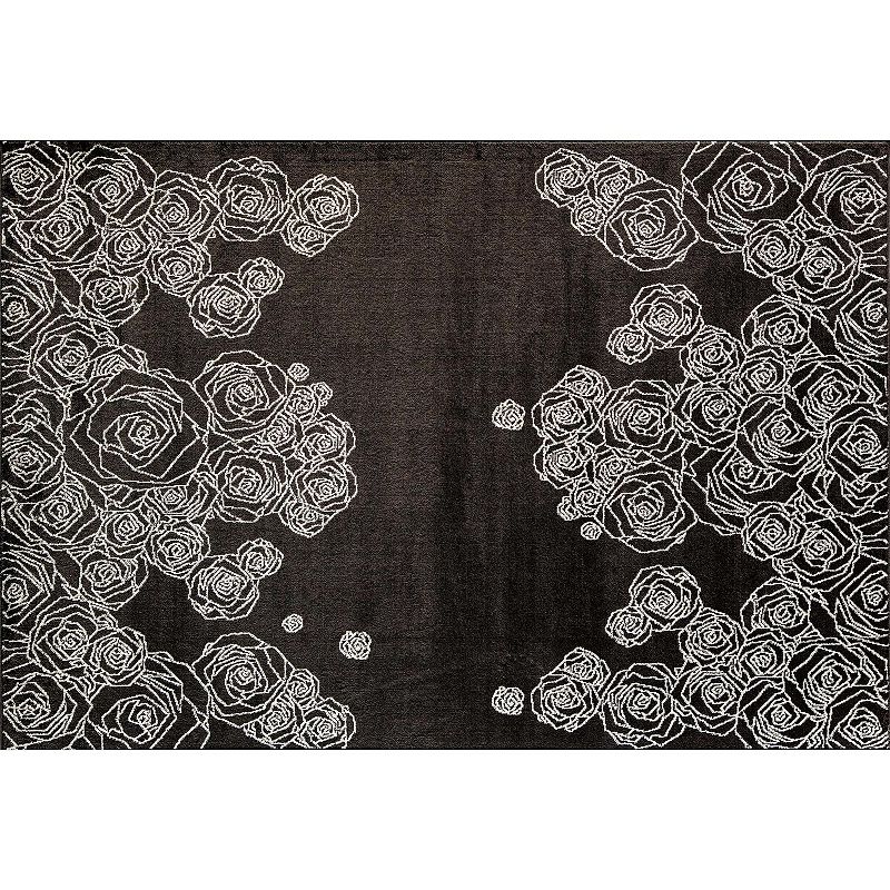 Elizabeth Sutton Vincenzo Transitional Floral Area Rug, Black, 8X10 Ft