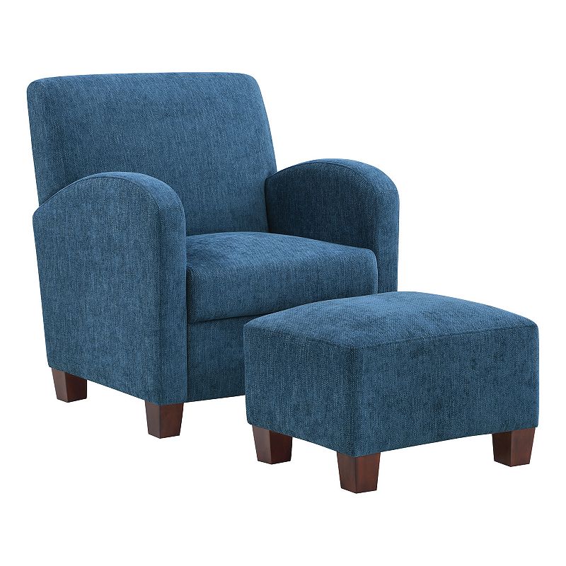 OSP Home Furnishings Aiden Chair & Ottoman Herringbone Set, Blue