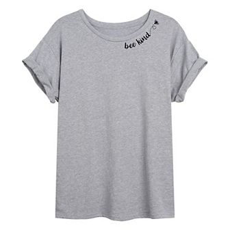 Juniors' "Bee Kind" Neckline Oversized Tee
