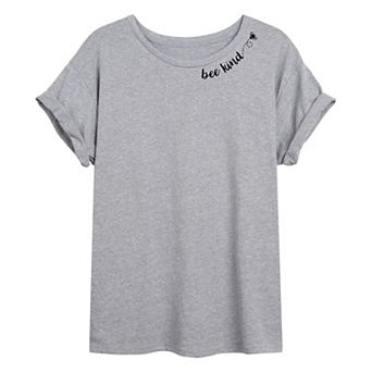 Juniors' "Bee Kind" Neckline Oversized Tee