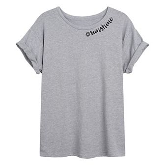Juniors' "Sunshine" Neckline Sun Oversized Tee