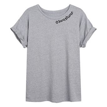 Juniors' "Sunshine" Neckline Sun Oversized Tee