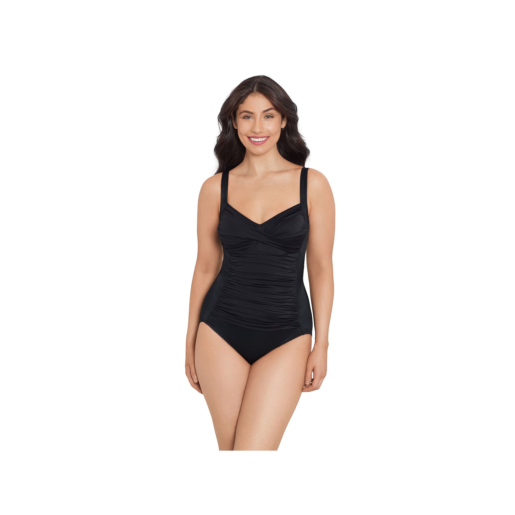 Womens Trimshaper Averi Allover Control One-Piece Swimsuit, Size: 12, Blac
