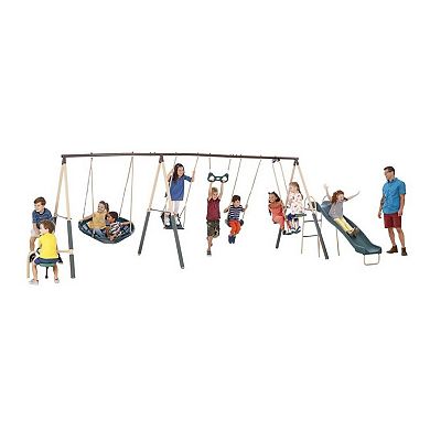 XDP Recreation Deerfield Playground Swing Set, Super Disc, Slide, Glider & Swing