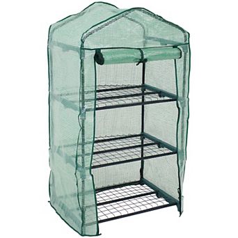 Sunnydaze Iron PVC Cover Mini Greenhouse with 3 Shelves/Zipper - Green
