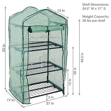 Sunnydaze Iron PVC Cover Mini Greenhouse with 3 Shelves/Zipper - Green