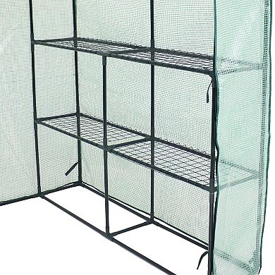 Sunnydaze Large Steel PE Cover Walk-In Greenhouse with 4 Shelves - Green
