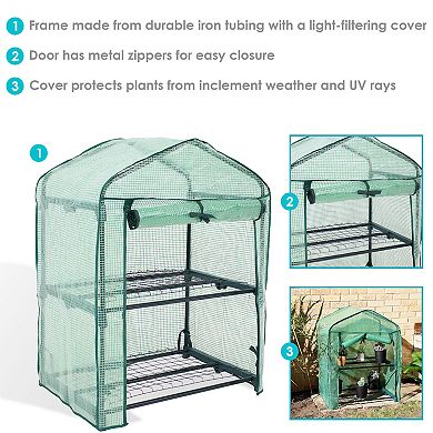 Sunnydaze 2-Tier Steel PVC Cover Mini Greenhouse and Roll-Up Zipper - Green