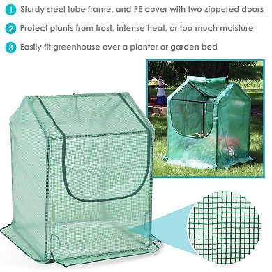 Sunnydaze 2 x 2 ft Steel PVC Panel Mini Greenhouse with 2 Doors - Green