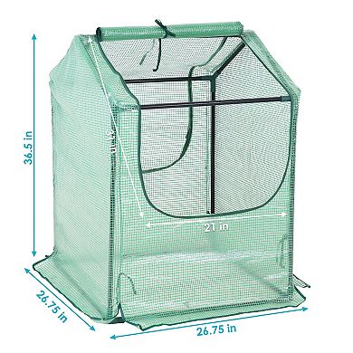 Sunnydaze 2 x 2 ft Steel PVC Panel Mini Greenhouse with 2 Doors - Green