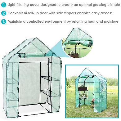 Sunnydaze Deluxe Walk-In Greenhouse with 4 Shelves for Outdoors - Green