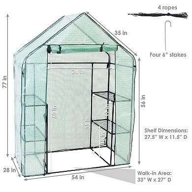 Sunnydaze Deluxe Walk-In Greenhouse with 4 Shelves for Outdoors - Green