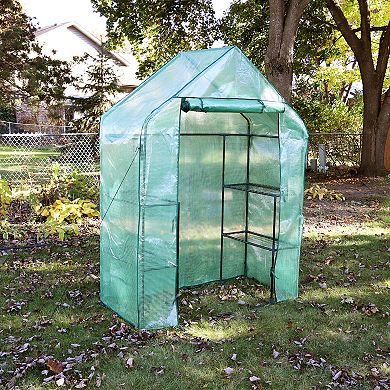 Sunnydaze Deluxe Walk-In Greenhouse with 4 Shelves for Outdoors - Green
