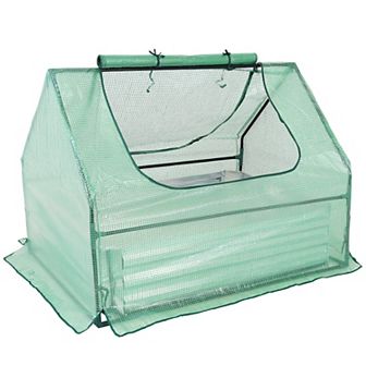 Sunnydaze Galvanized Steel Raised Bed with Greenhouse - Green