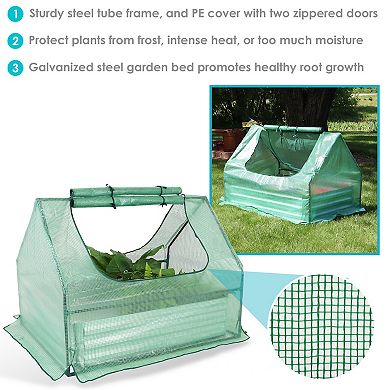 Sunnydaze Galvanized Steel Raised Bed with Greenhouse - Green - 4 ft x 3 ft