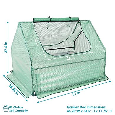 Sunnydaze Galvanized Steel Raised Bed with Greenhouse - Green - 4 ft x 3 ft