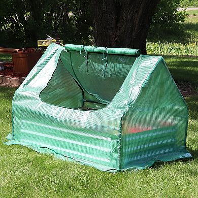 Sunnydaze Galvanized Steel Raised Bed with Greenhouse - Green - 4 ft x 3 ft