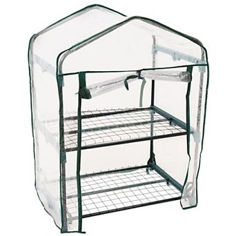 Sunnydaze 2 tier Iron PVC Cover Mini Greenhouse and Roll-Up Zipper - Clear