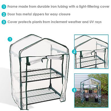 Sunnydaze 2-Tier Iron PVC Cover Mini Greenhouse and Roll-Up Zipper - Clear