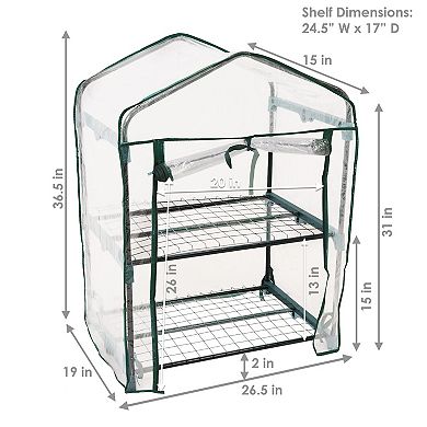 Sunnydaze 2-Tier Iron PVC Cover Mini Greenhouse and Roll-Up Zipper - Clear