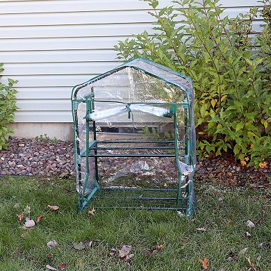 Sunnydaze 2-Tier Iron PVC Cover Mini Greenhouse and Roll-Up Zipper - Clear