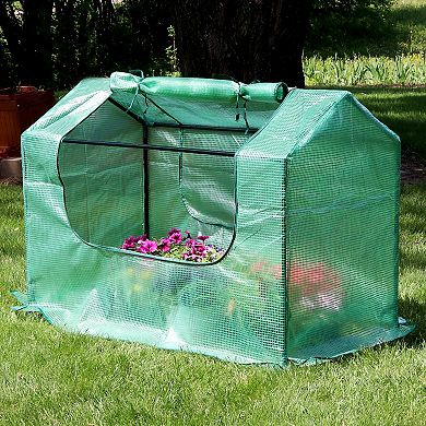 Sunnydaze 4 x 2 ft Steel PVC Panel Mini Greenhouse with 2 Doors - Green