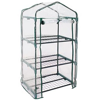 Sunnydaze Iron PVC Cover Mini Greenhouse with 3 Shelves/Zipper - Clear