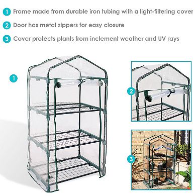 Sunnydaze Iron PVC Cover Mini Greenhouse with 3 Shelves/Zipper - Clear