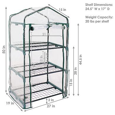 Sunnydaze Iron PVC Cover Mini Greenhouse with 3 Shelves/Zipper - Clear